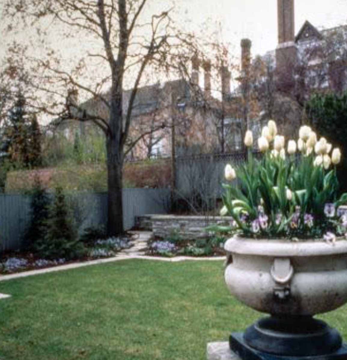 Spring garden with urns